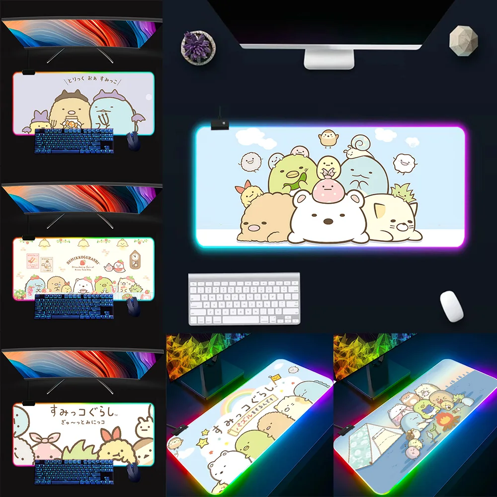 Sumikko Gurashi RGB Pc Gamer Keyboard Mouse Pad Mousepad LED Glowing Mouse Mats Rubber Gaming Computer Mausepad