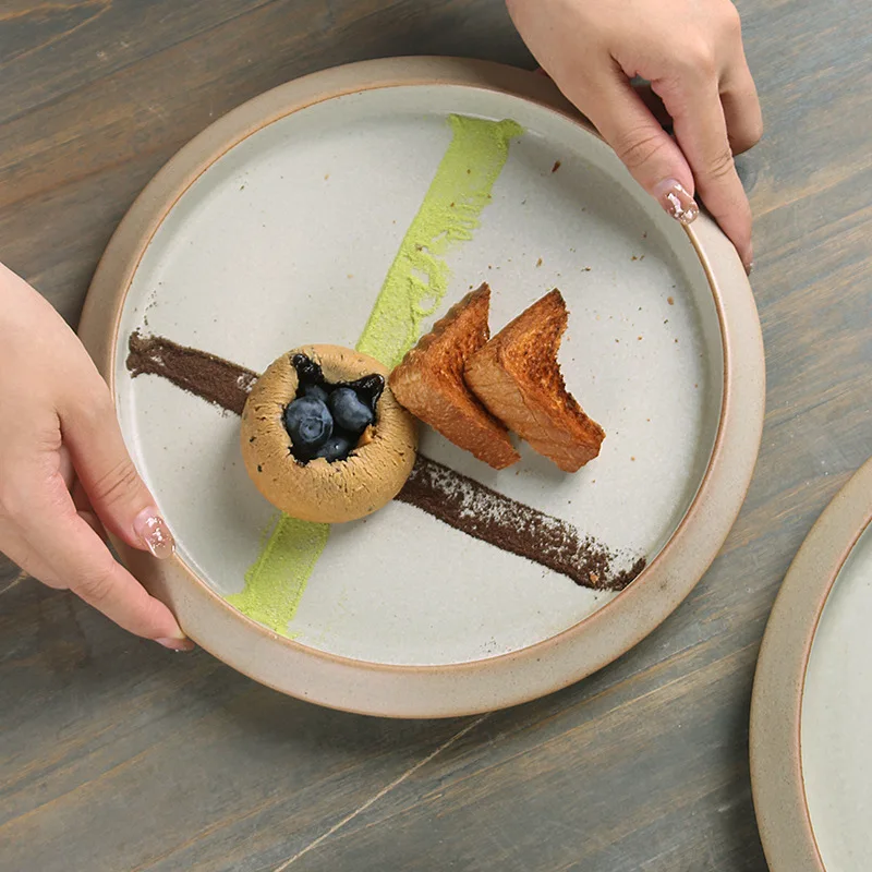 

Винтажная керамическая обеденная тарелка, подглазурная керамическая посуда, круглое блюдо в западном стиле, тарелка с фруктами для салата, домашнего использования