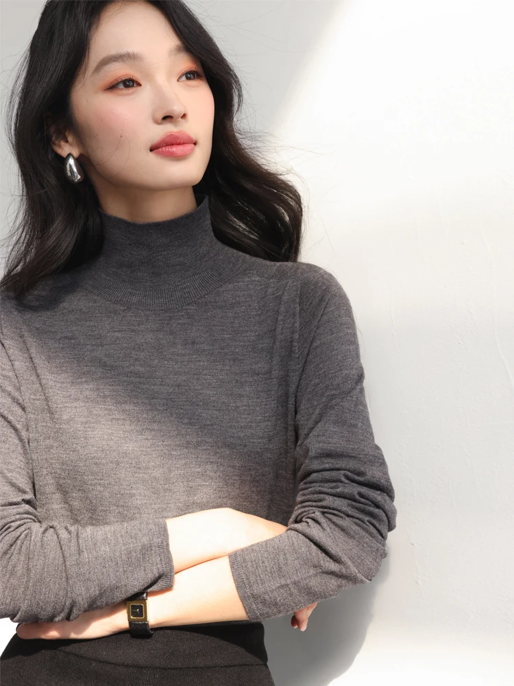 

Вязаный шерстяной свитер Ele Camere для женщин: базовый слой с высоким воротником, комфортная посадка, стильный дизайн для офиса