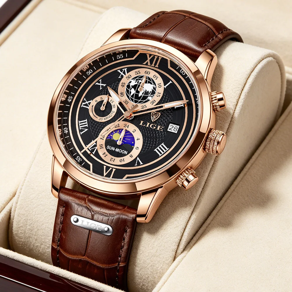 

LIGE Top Brand Luxury Men Watch Fashion Business Leather Luminous Watches For Men Military Sports Waterproof Quartz Chronograph