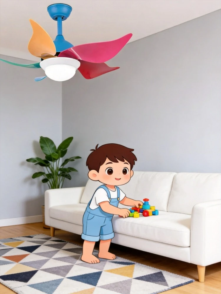 

220V Nordic Colorful Silent LED Fan Light Strong Wind Ceiling Fan Lamp For Kids Bedroom