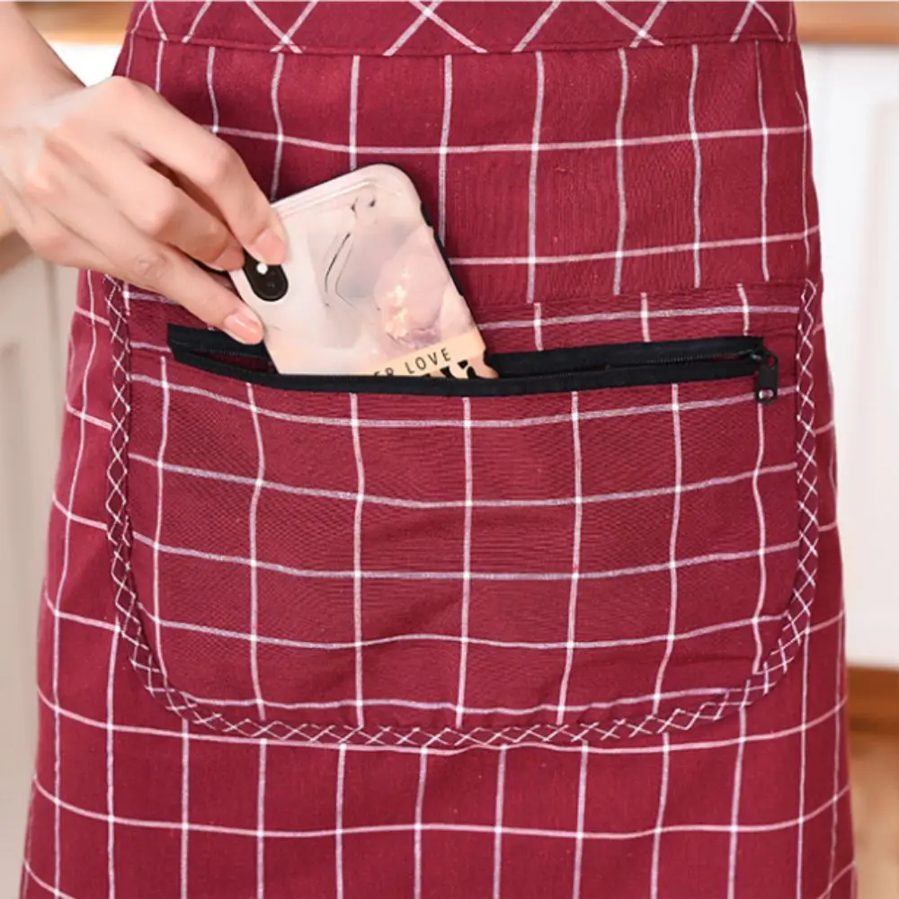 Cotton Kitchen Apron Breathable Thin Work Apron Antifouling Zipper Pocket Oil-proof Half-length Waist Pinafore Home Kitchen