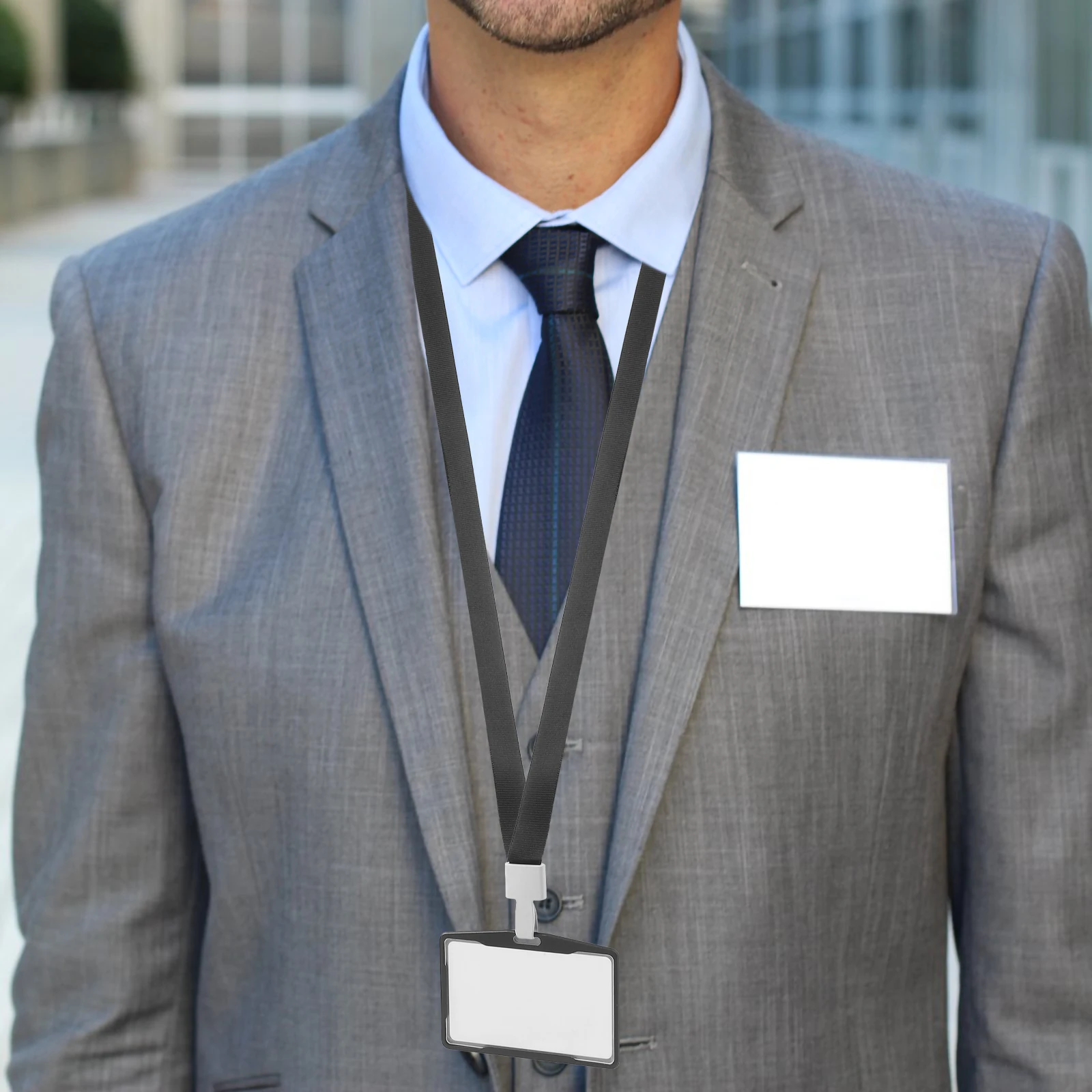 

Aluminum Alloy ID Card Holder Black Cover Detachable Lanyard Students Office Workers Polyester Name Tag Protector