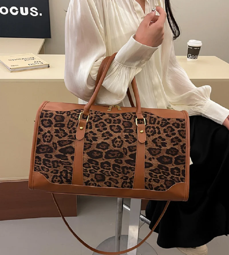 

Корейские новые женские сумки большой емкости из мягкой кожи, модные леопардовые сумки на плечо с двойной молнией, сумка через плечо