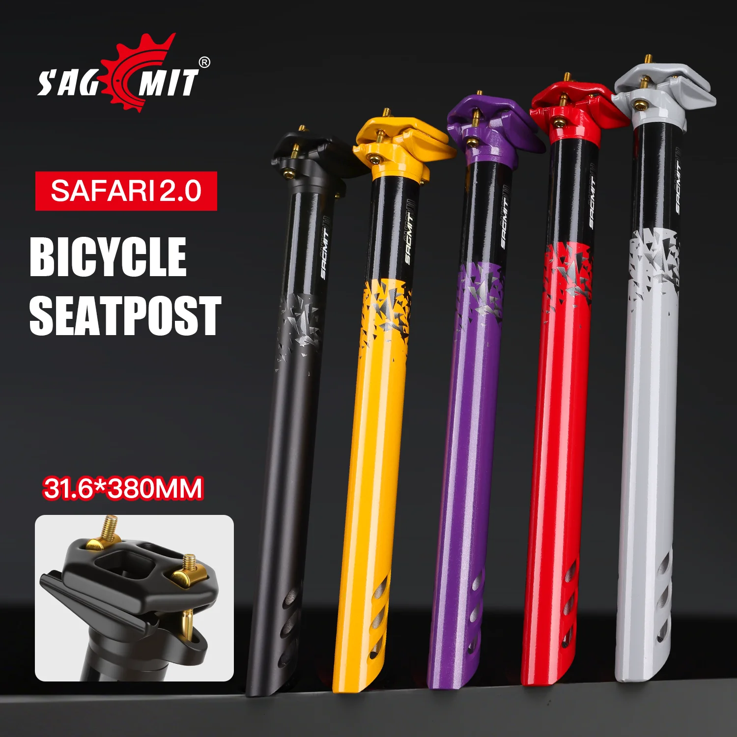 SAGMIT mountain bike aluminum alloy seat pole road bike 31.6 seat tube pole double nail double track 380mm seat tube