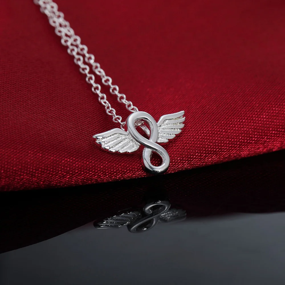 Hot factory promotions high quality 925 Sterling Silver jewelry fashion women creative Charms Angel Wings necklace wedding gift