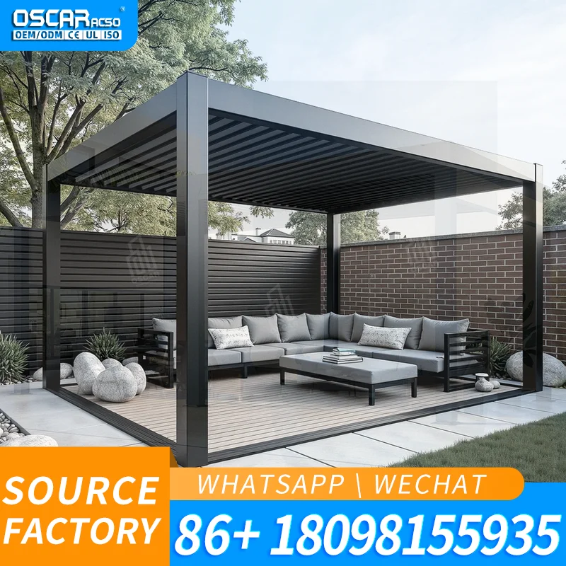 3x4 and 5x5 Hard Top Outdoor Luxury Metal Tech Gazebos with Netting Electric Roof Aluminium Pergola for Garden Backyard Park Out