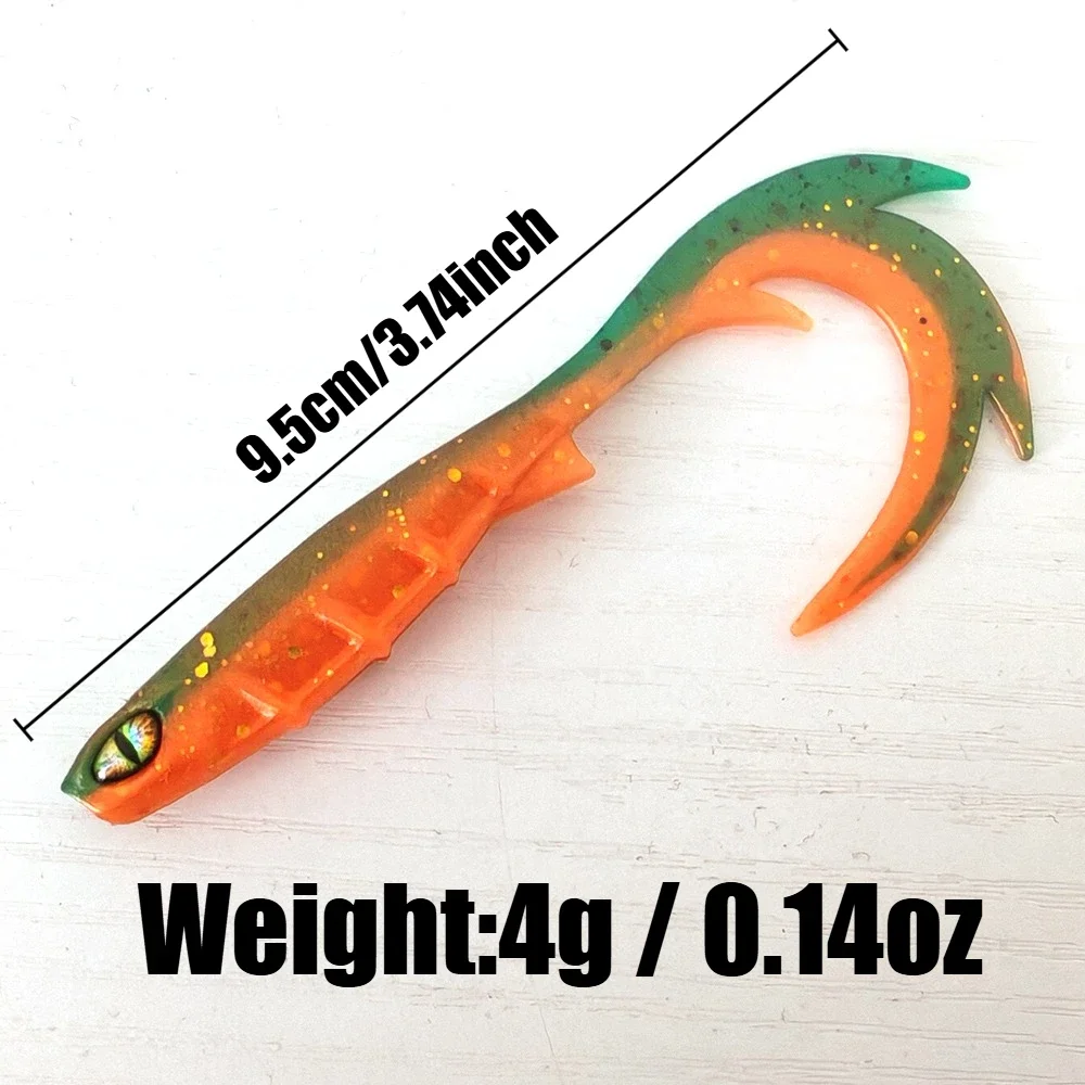 10 Stück 9,5cm 3D Bewegliche Augen Schwimmköder - Extra Langer Lockiger Schwanz Weichköder - Langsam Sinkender Jerkbait für Barsch/ Zander/ Zackenbarsch – Detail 3
