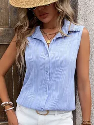 Elegant Women's Vest White Blouses 2024 Sleeveless Button Textured Collar Women Shirt Loose Casual Summer Tops Femme Clothing