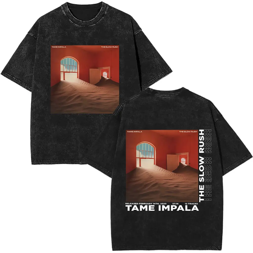VintageWashed  Pop Rock Band Tame Impala Currents Graphic Print T Shirts Men Women Casual Cotton Oversized Short Sleeve T-shirt