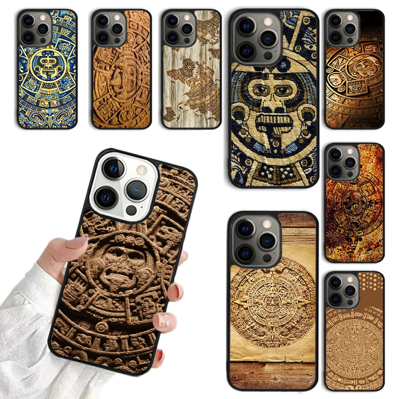 Mayan Calendar Wood Pattern Phone Case For iPhone 16 15 14 13 12 Mini 11 Pro Max Plus X XS Max XR Cover Shell coque