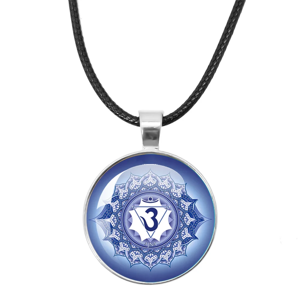Yoga Seven Chakras Leather Rope Pendant Necklace For Boys and Girls Charm Handmade Talisman Necklace Gifts For Family Members