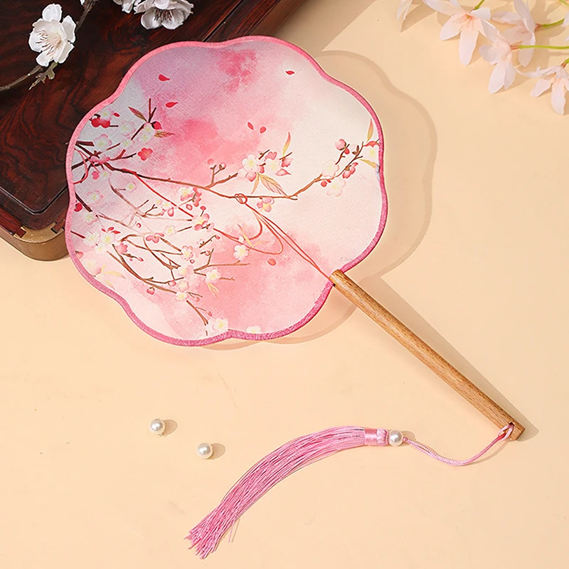 Vintage runde gedruckte Fan chinesischen Tanz Sommer klassische Cheong sam Kostüm Court Hanfu Frauen Quaste Hand Fan