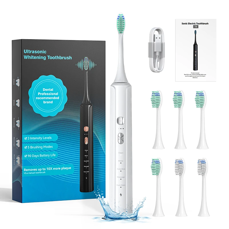 Electric Toothbrush With 6 Brush Heads For Teeth Brushes Vibration Dental Tooth Whitening Cleaner USB Rechargeable Oral Care