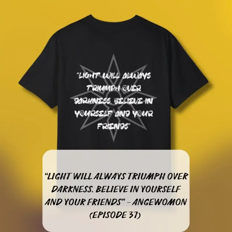 Angewomon camiseta de Digimon WarZone، "Light Always Triumps"، Quote Tee، مغامرة ديجمون #6