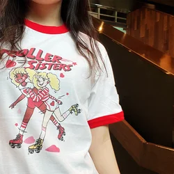 2022 estate American Vintage Roller sorelle stampa femminile suoneria T shirt manica corta girocollo in cotone sciolto top Tees Tumblr