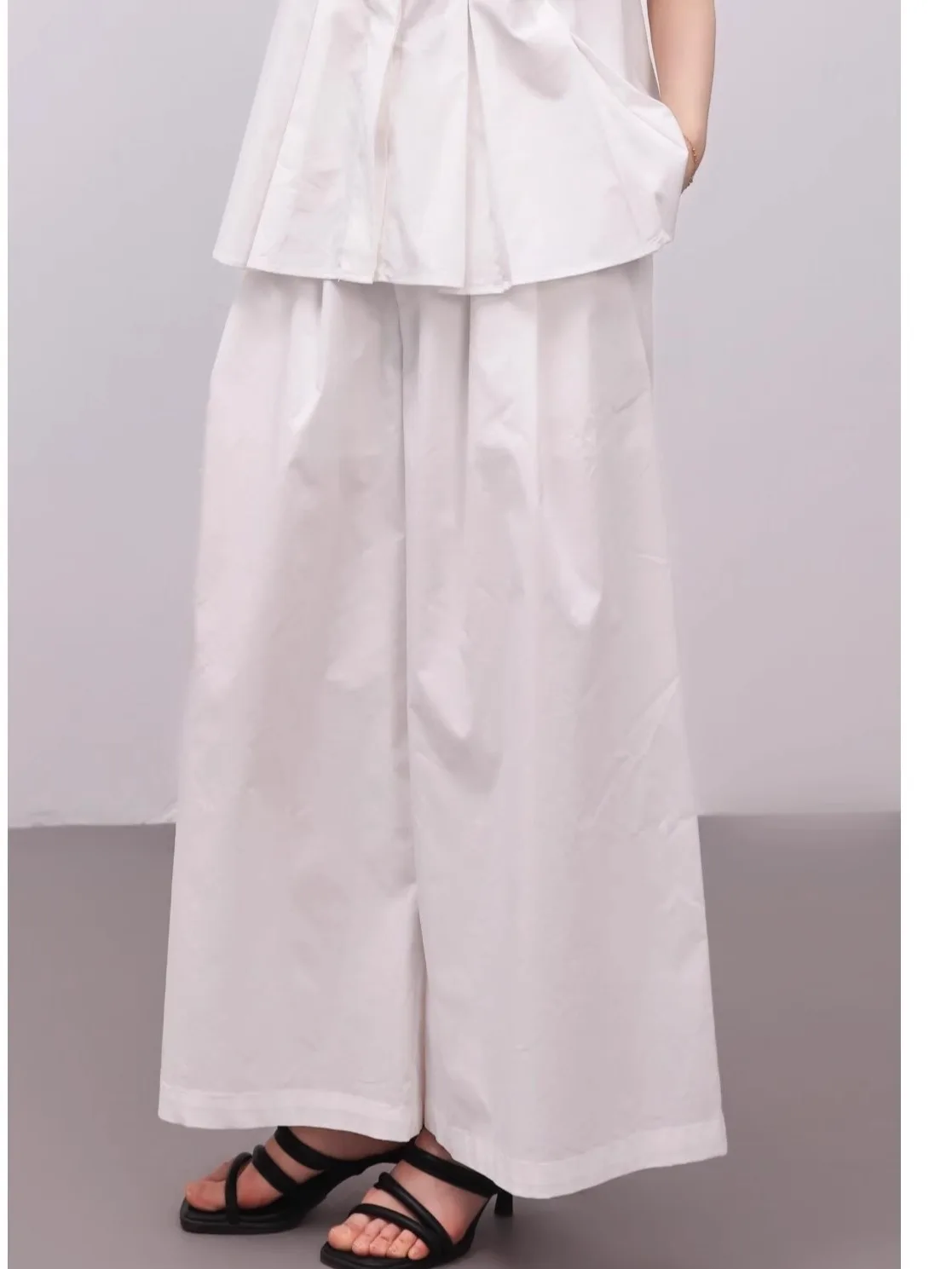 

Лето 2025: Новые женские повседневные белые брюки с широкими штанинами, на резинке, из тонкой хлопковой смеси, прямого кроя, для офиса и повседневной носки