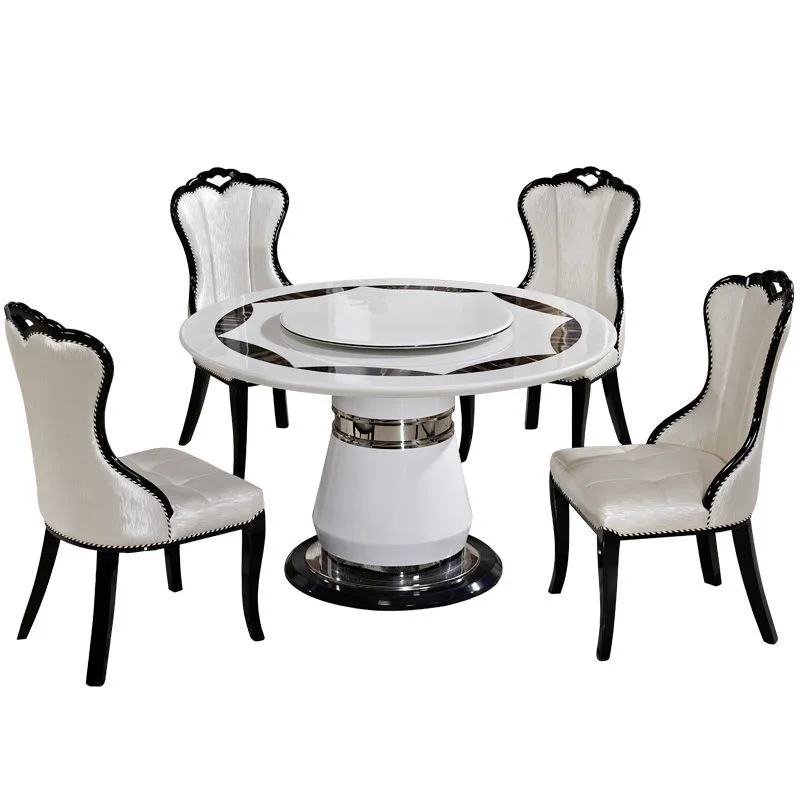 

Marble dining table and chair combination with turntable modern household circular dining table dining room chairs