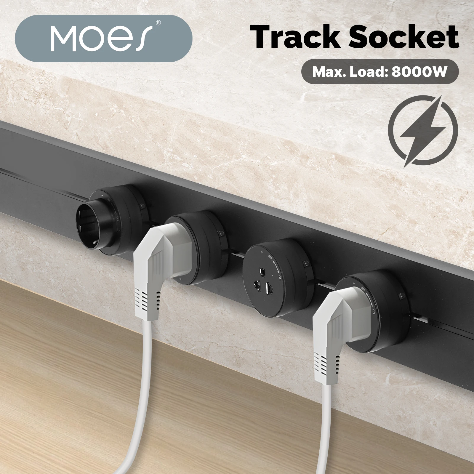 

MOES Wall Power Track Socket Movable Guide Slide Rail Desk Home Kitchen Office Electric Plug Adapter EU UK USB Type-C Universal