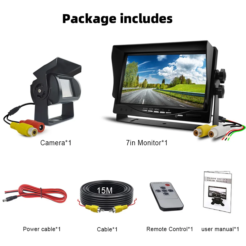 7-inch achteruitrijmonitor, achteruitrijcamera, achteruitrijcamera voor rijdende achteruitrijbewakingscamera, geschikt voor vrachtwagen, vrachtwagen, bus