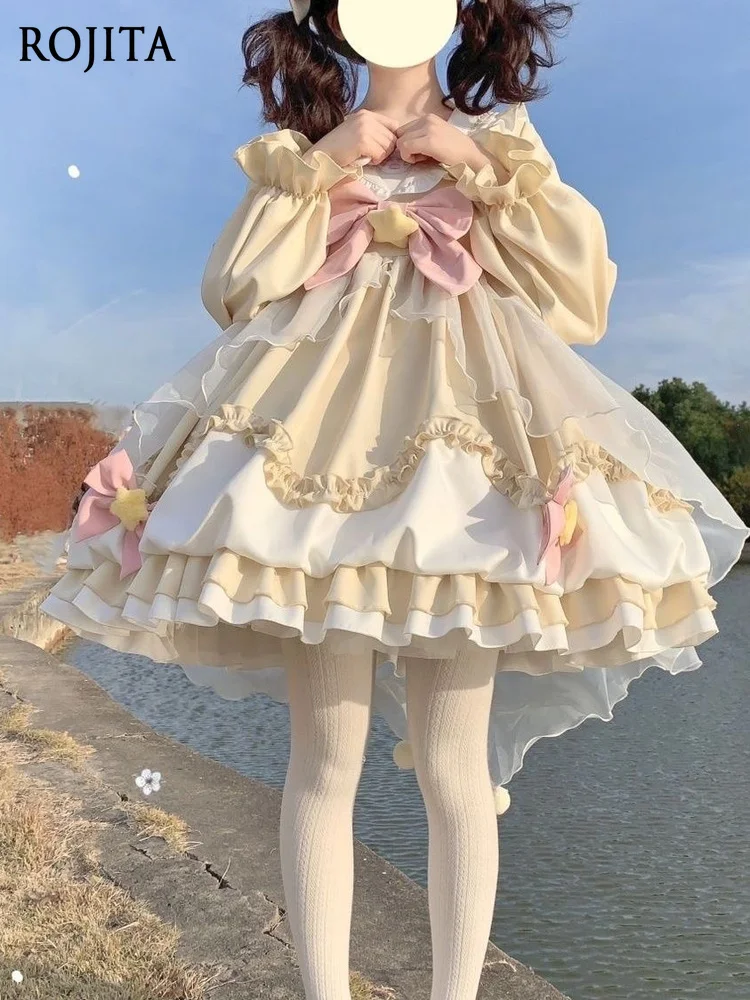 

Lolita Autumn Winter Long Sleeve Elegant Cla Strap Cake Dress Daily Princess Birthday Dress Green Long Sleeve Dress