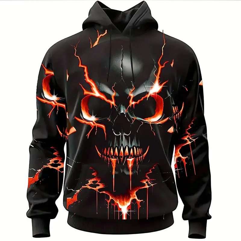 Mode Harajuku Schädel 3D Druck Hoodies für Männer ​ Hip Hop Trend Y2k Kleidung Übergroßes Sweatshirt Männlich Herbst Lässiges Kapuzenshirt