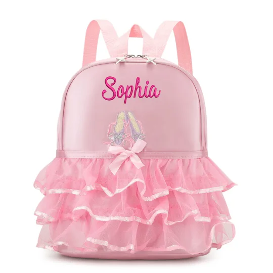 Mochila De bailarina de princesa con nombre personalizado, bolsa de baile bordada con cualquier texto para niñas pequeñas, mochila de nailon, bolsa de baile de Ballet