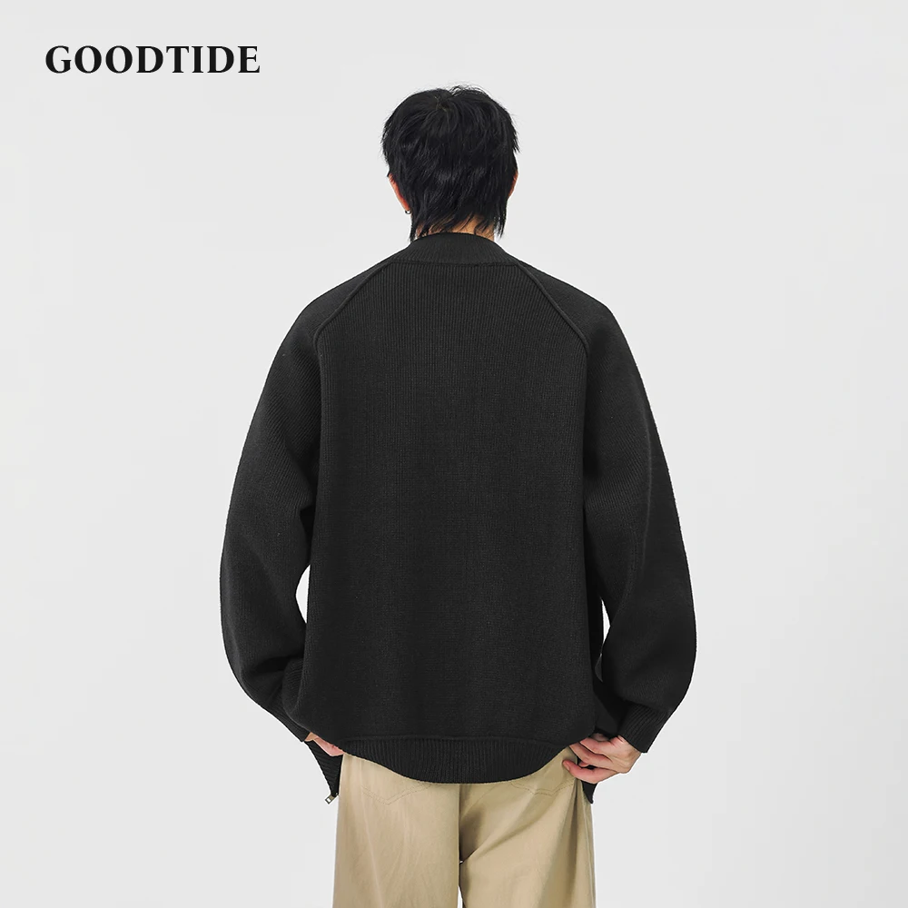 Fashion Men's Casual Full - Zip Mock Neck Cardigan 2025 Winter New Ribbed Knitted Jacket Detail Soft Long Sleeve Outerwear Top