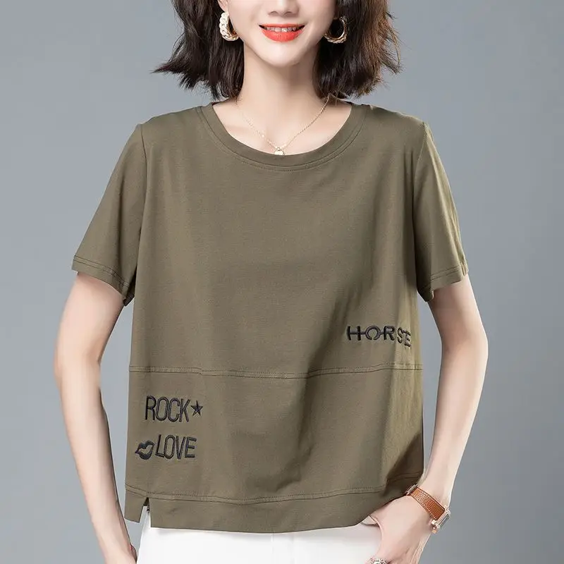 

Summer New Casual Tops All-match Tee Shirt Fashion O-Neck Loose CommuterLetter Embroidery T-Shirts Women Clothing 2025