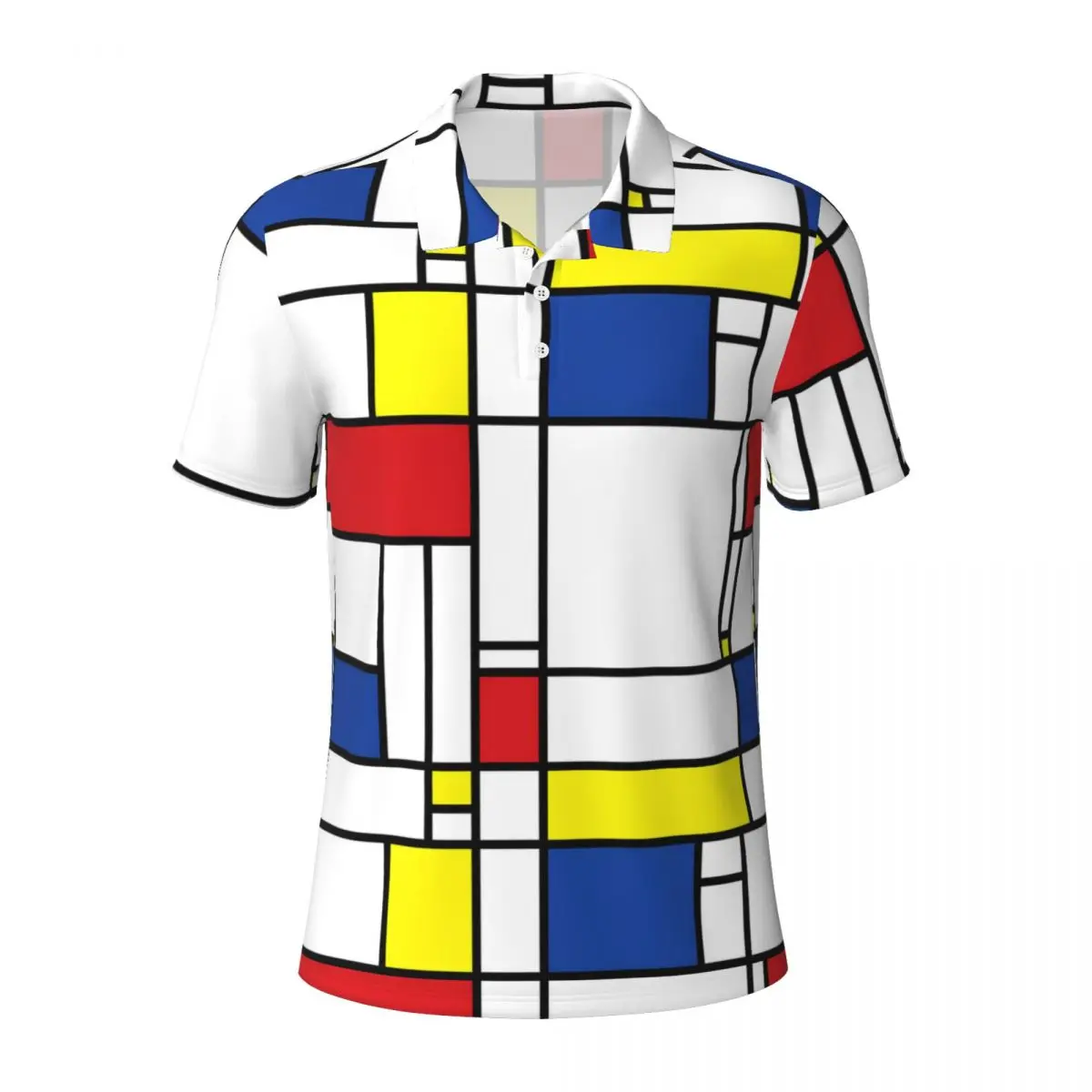 Geometric De Stijl Polo Shirt Mondrian Minimalist Casual Shirt Summer T-Shirts Man Short Sleeve Turn-Down Collar Oversize Top