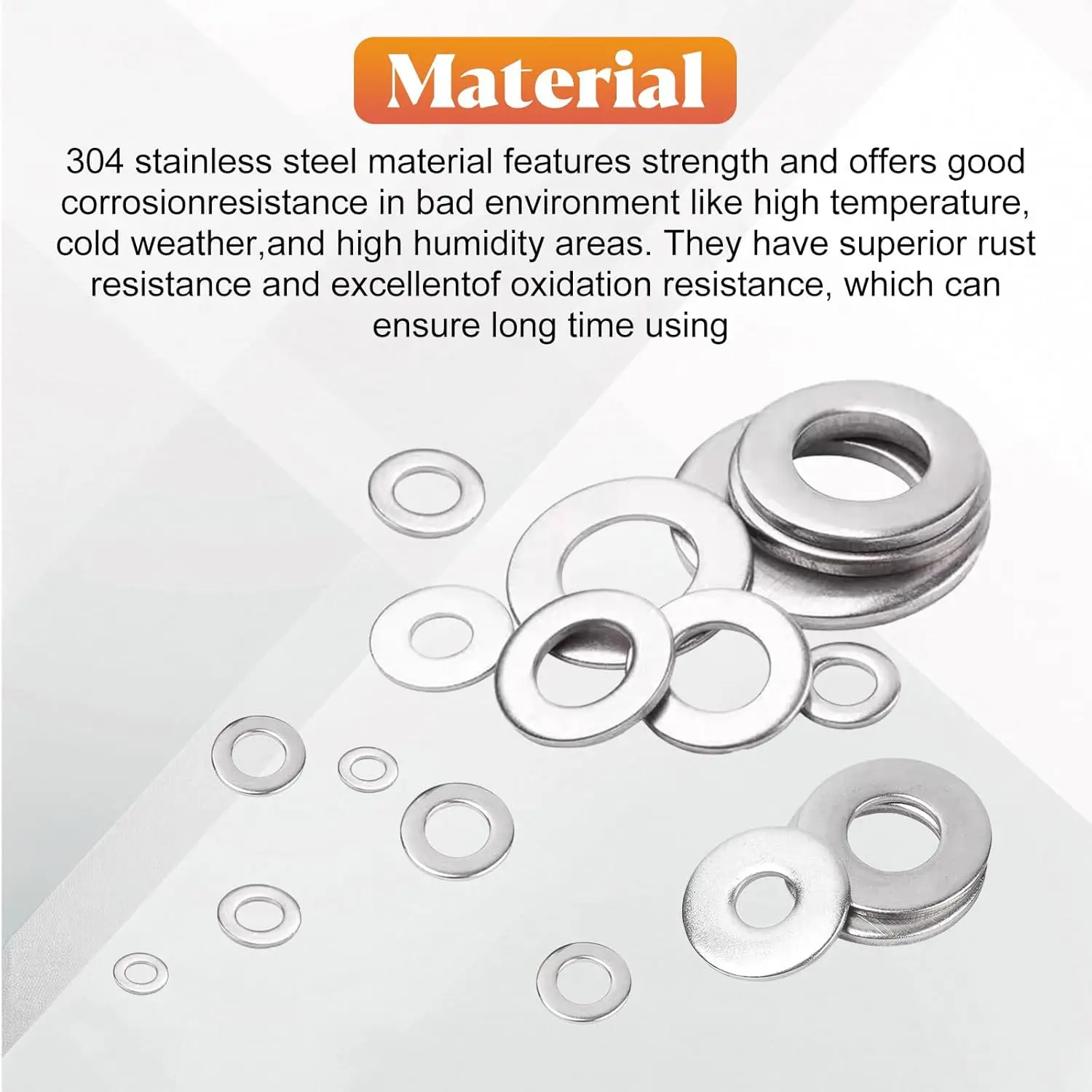 Picture 4: 580Pcs 304 Stainless Steel Flat Washers Assortment Kit, Locking & Sealing Washers 9 Sizes Metal Flat Washers for Screws Bolts,