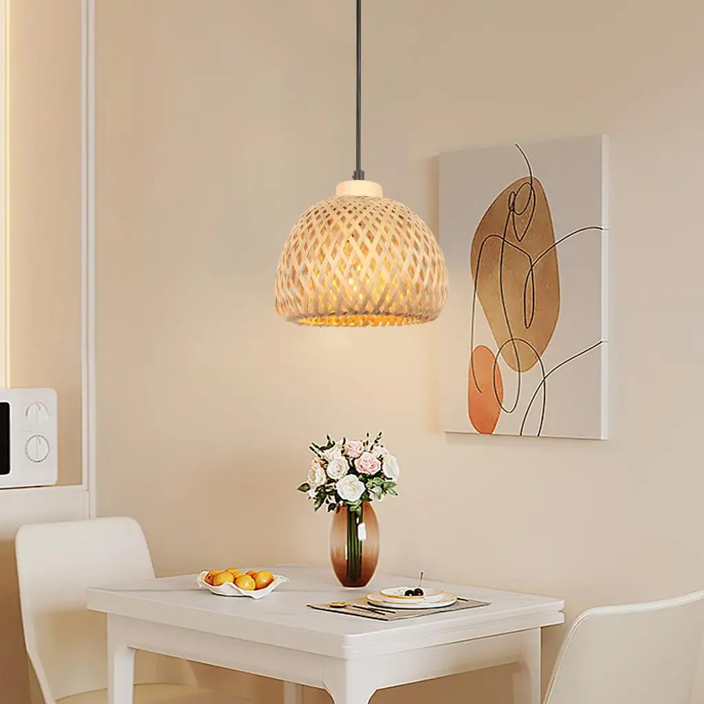 Bamboo Pendant Lamp Rattan Hanging Light Hand Woven Chandelier Café Restaurant Indoor Lighting Living Room Kitchen Art Decor
