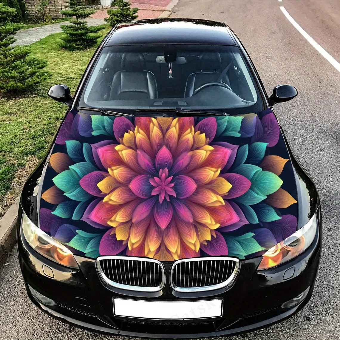 

Colorful Mandala Car Hood Sticker PVC Self Waterproof stick , Striking Auto Exterior Accessories Decoration Protect Gift For Car