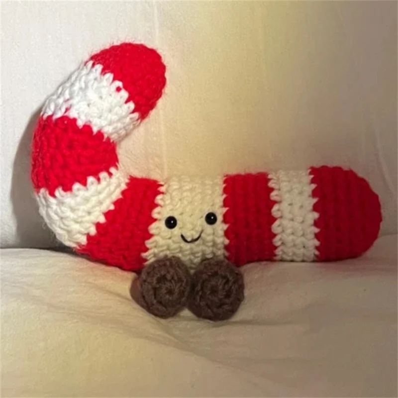 Candy cane oranment doll Handmade crocheted Funny Cute cartoon Candy cane doll Red and white Fashion Office decoration oranment