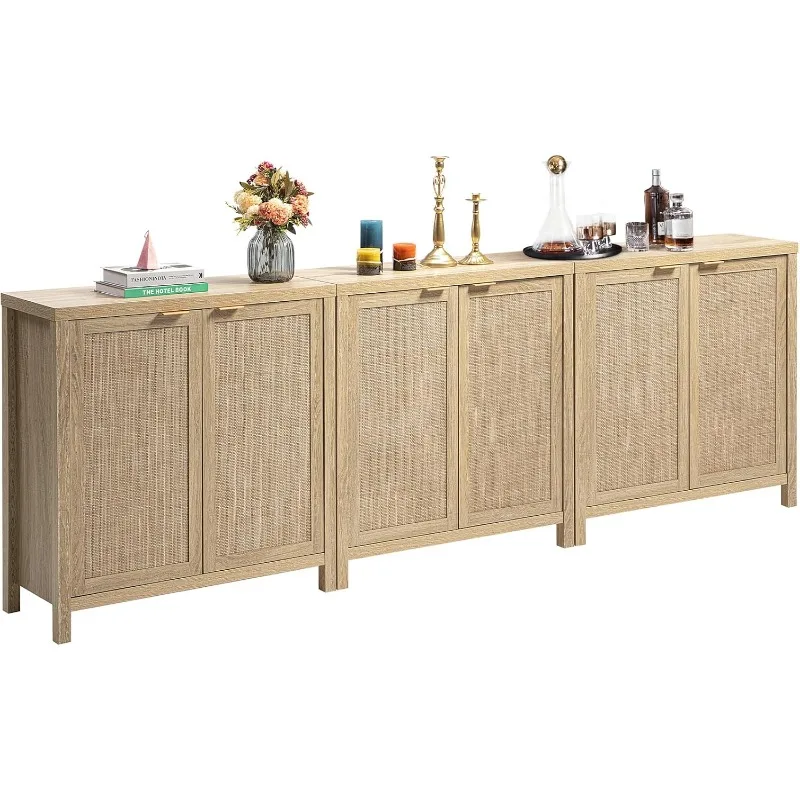 Rattan Cabinet Sideboard Buffet Cabinet - Credenza Coffee Bar Cabinet with Storage Rattan Decorated Doors