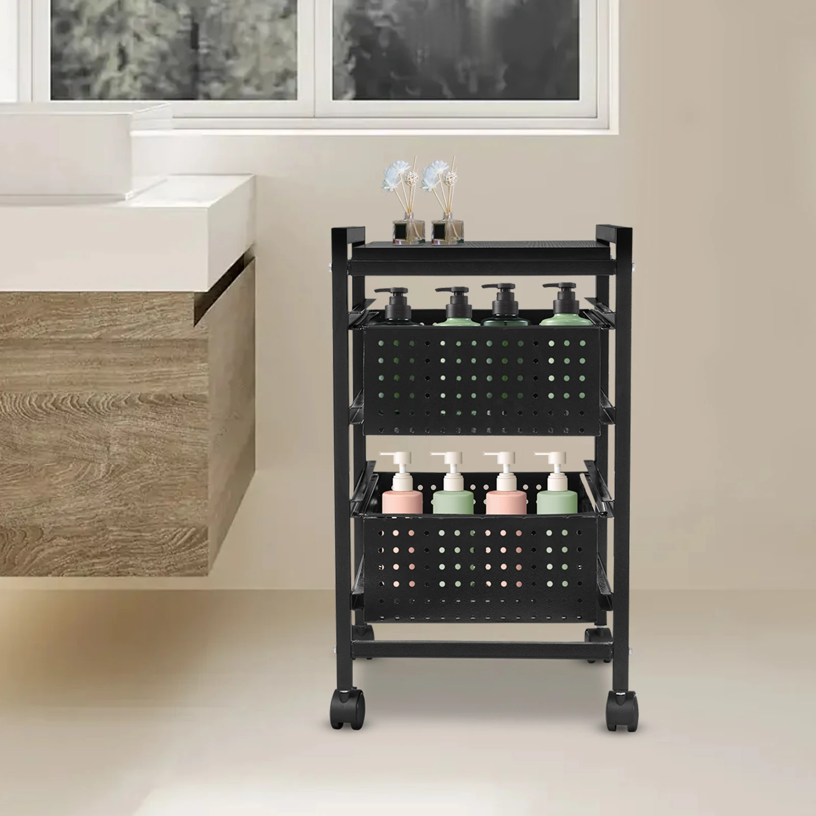 عربة درج تخزين الملفات المتنقلة على عجلات، منظم الملفات متعدد الأغراض للوازم المكتبية والمستندات والمزيد