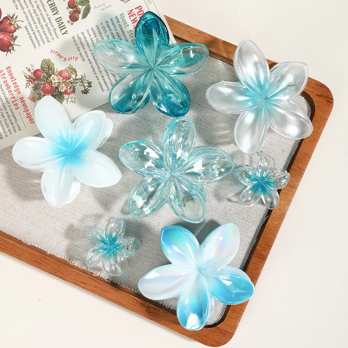 7pcs Y2k Color Transparent Bohemian Vacation Style Egg Flower Hair Clip Set Girls Dopamine High-end Shark Clip Hair Accessory