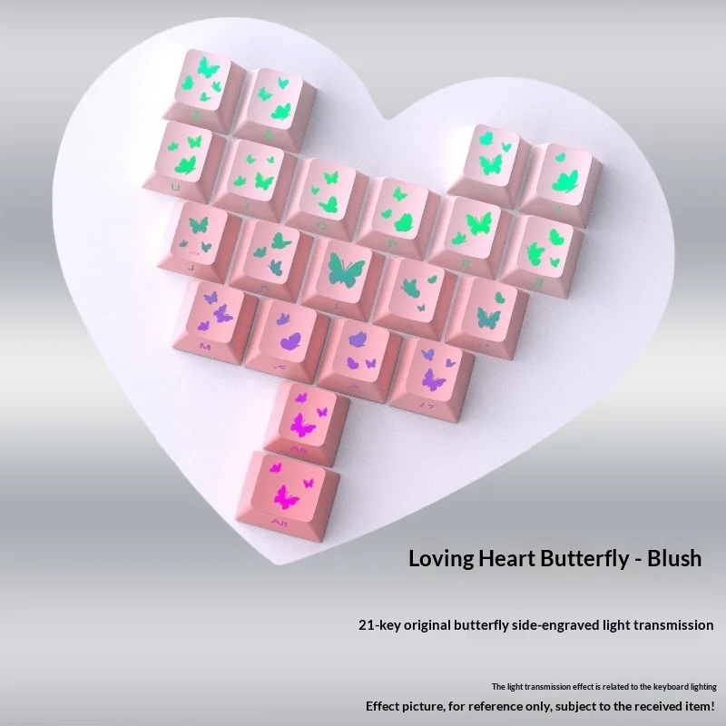 Keycap powder blusher butterfly love supplement original factory side carved transparent magnetic axis mechanical keyboard