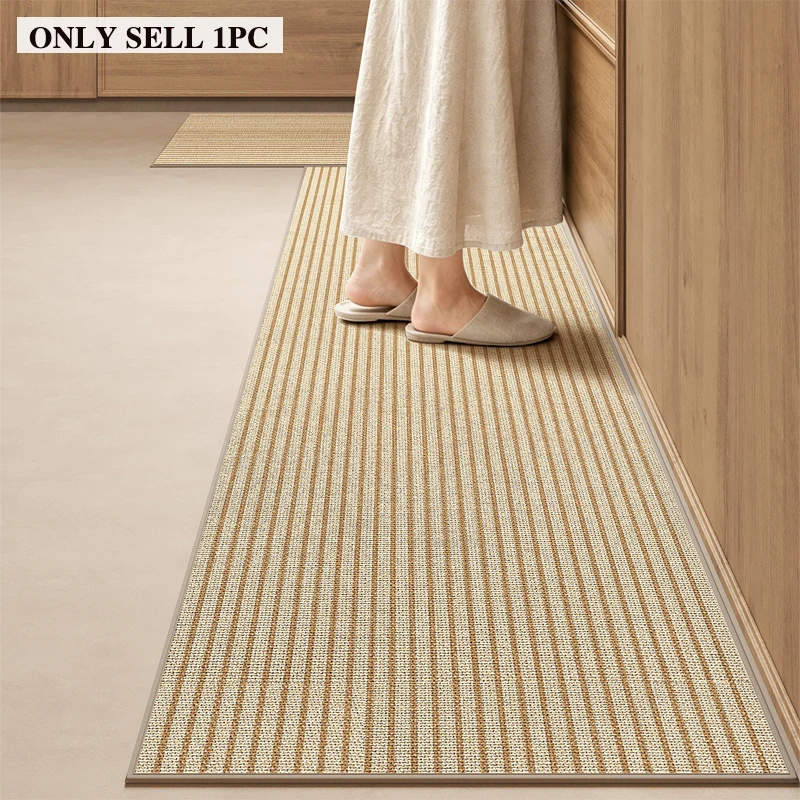 Kitchen Rug Stain-Resistant Wear-Resistant Floor Mat Solid-color Faux-linen Striped Rug Long Size Home Decoration Rugs Alfombra