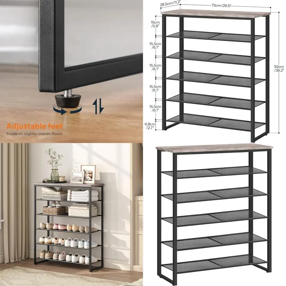 

6-Tier Large Shoe Organizer, Holds 18-24 Pairs, Entryway/Closet Storage, Greige & Black