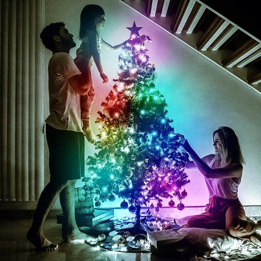 Guirnalda de luces LED RGB para árbol de Navidad, luces de hadas con Control por aplicación, USB, BT, Control remoto, decoración del hogar al aire libre, iluminación de vacaciones