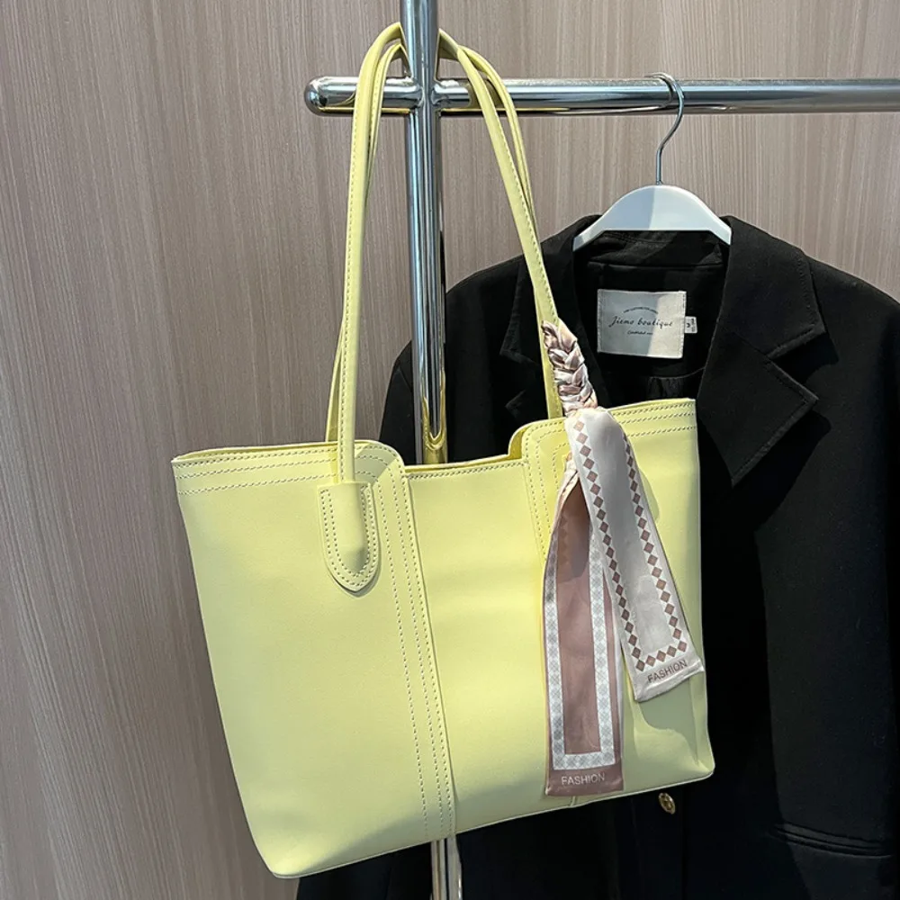 

Storage Pouch Korean Style Tote Bag Silk Scarf Solid Color One Shoulder Bag Polyester Casual Women Handbag Daily