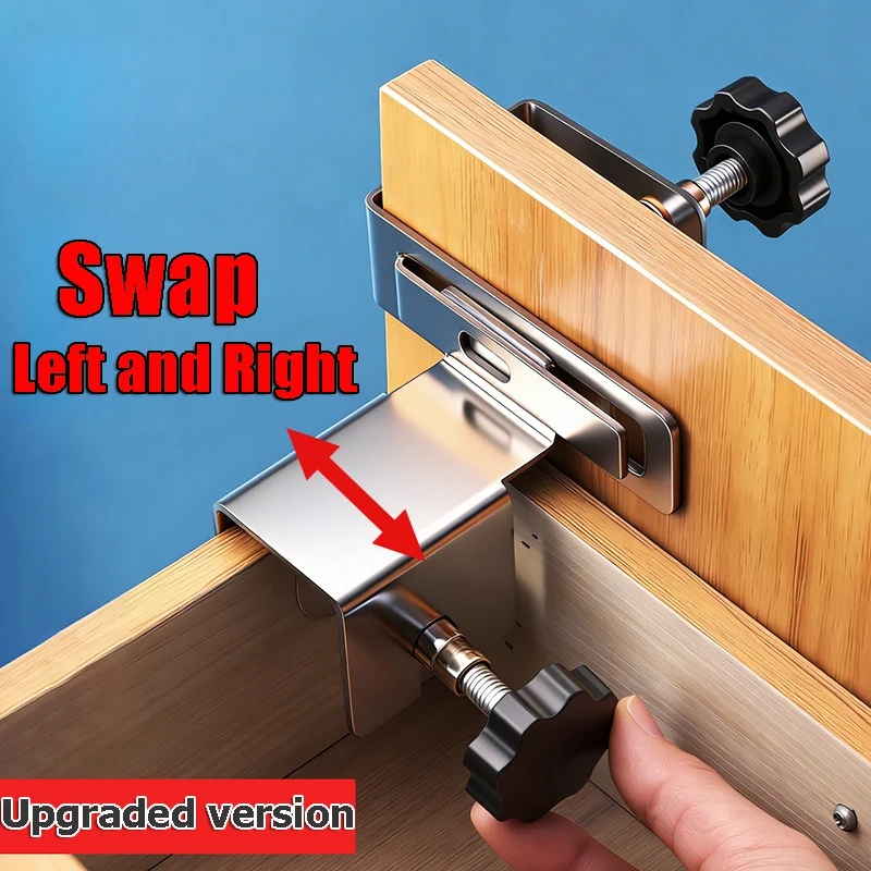 Adjustable Swap Left and RightDrawer Front Clamps Thick Panels, Stainless Steel Drawer Fixing Clips for Drawer Front Mounting