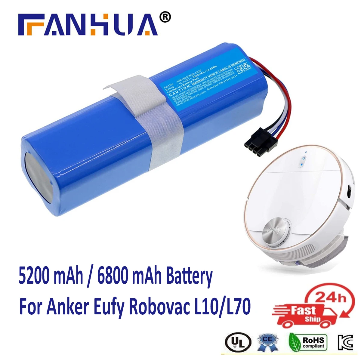 5200Mah 6800Mah 14.4V Li-Ion Batterij Voor Anker Eufy Robovac L10 L70 Robot Stofzuiger Accessoires Reserveonderdelen T2190 T2190g21