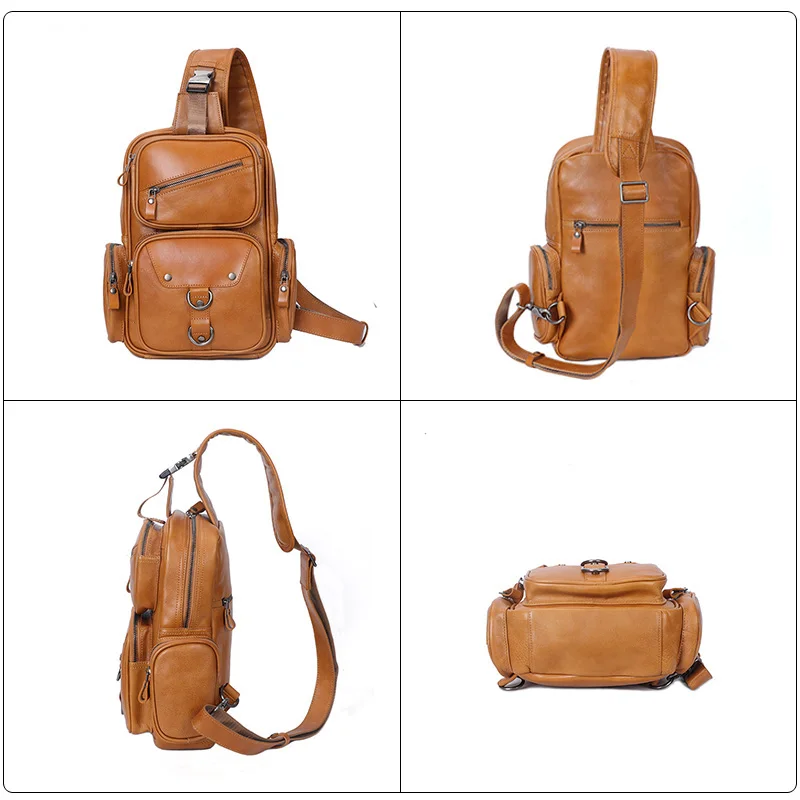 Vintage Men Bags  Large Capacity Men Chest Bag Natural Skin Genuine Leather Sling Bag Hand Made Men Shoulder Bags Cross Body