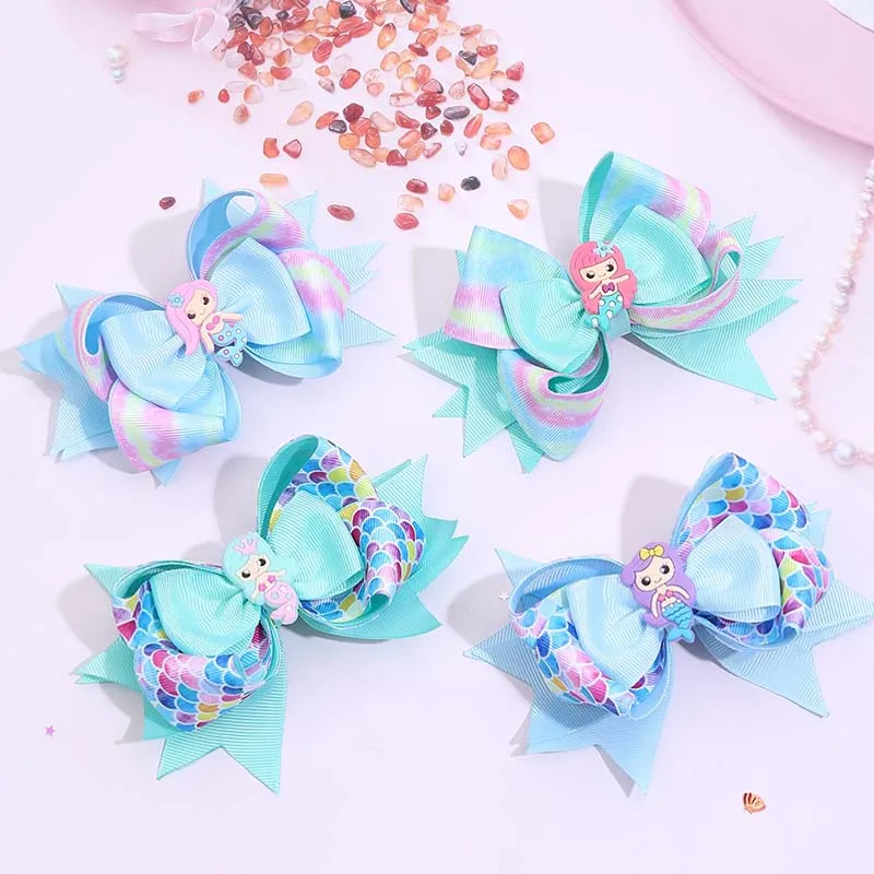 ncmama Glitter Starfish Pearl Hair Bow Clips Baby Girls Cute Fishtail Hairpin Barrettes Princess Headdress Kids Hair Accessories