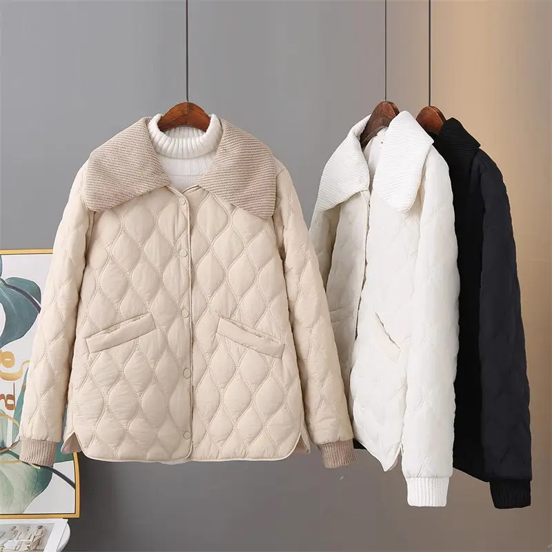 

Korean Winter Women's Jacket Warm Top Sweater Collar Spliced Long Sleeve Casual Large Size Loose Cotton Coat Chaqueta Z3822