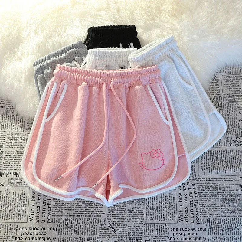 

Розовые широкие шорты Sanrio Hello Kitty, летняя модная повседневная спортивная одежда в стиле Y2K, подарок на день рождения для милой девушки