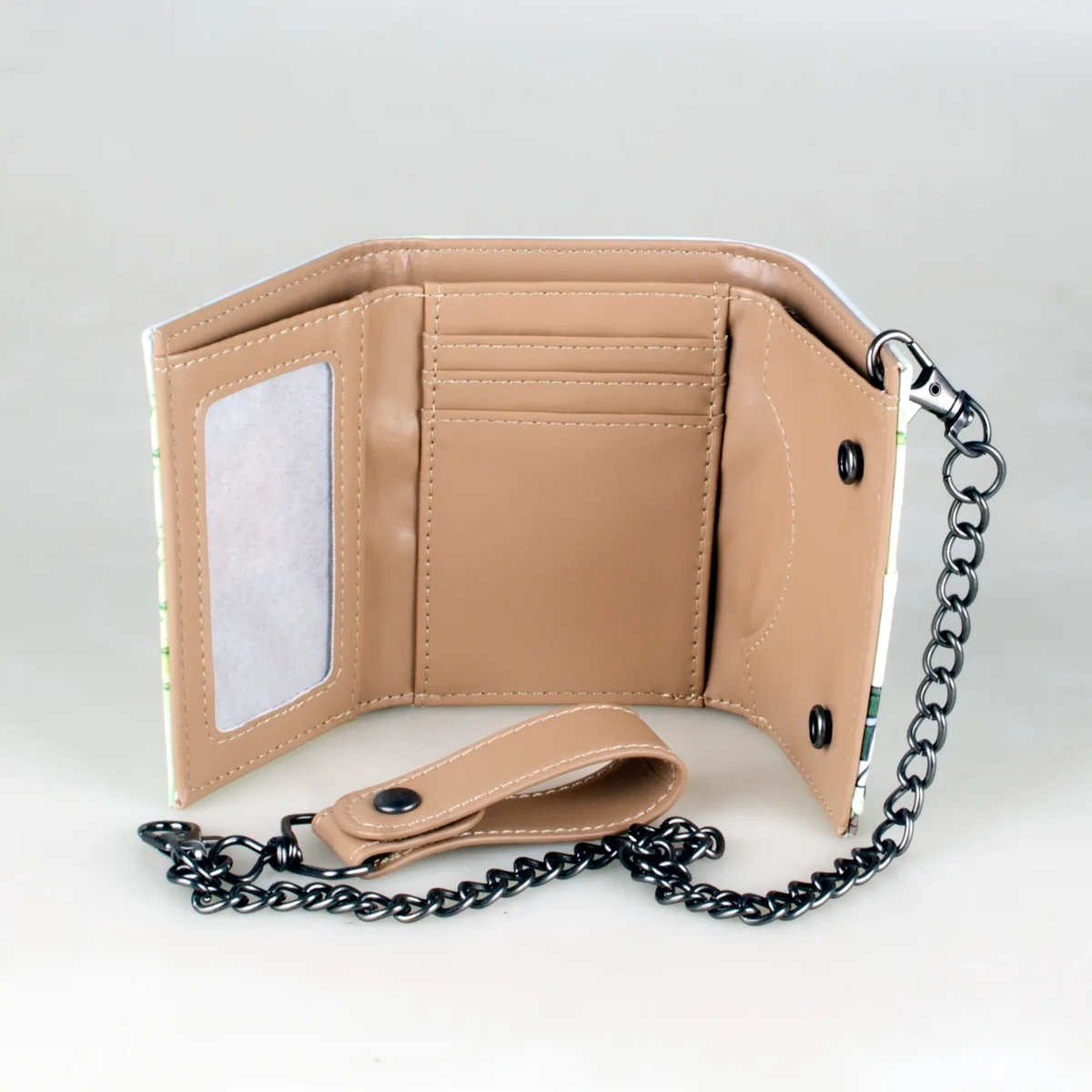 Porta carte d'identità con porta carte in rilievo alla moda con catena tripla stampata di alta qualità
