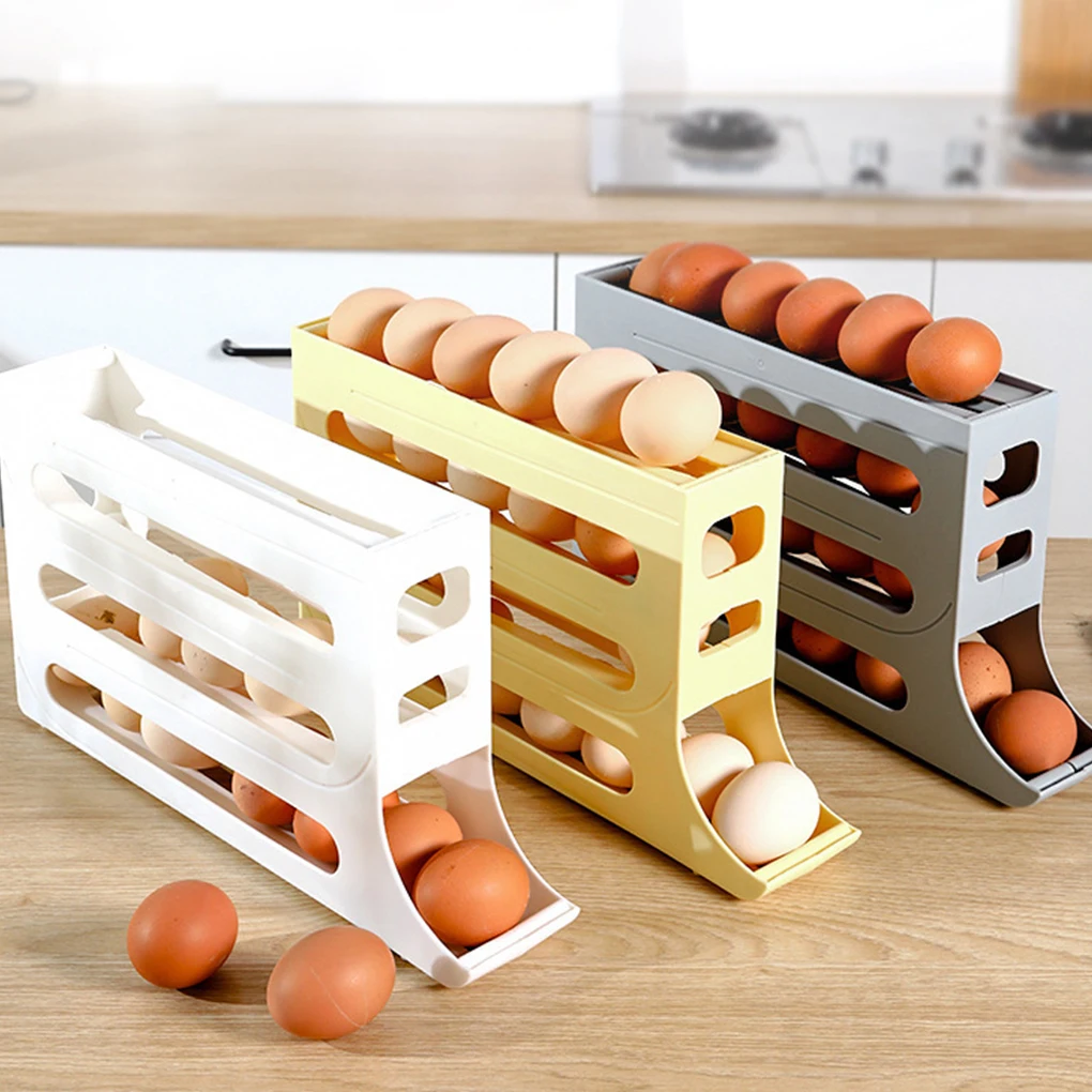 4 Layers Automatic Egg Holder Rack Fridge Egg Storage Box Container Kitchen Refrigerator Egg Dispenser Fridge Organizer